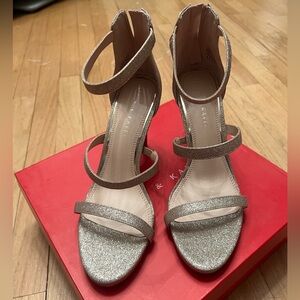 Kelly & Katie Champagne Strappy Sparkle Metallic Heels Shoes